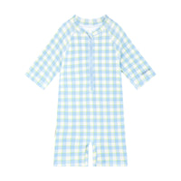blue gingham SPF50 onesie