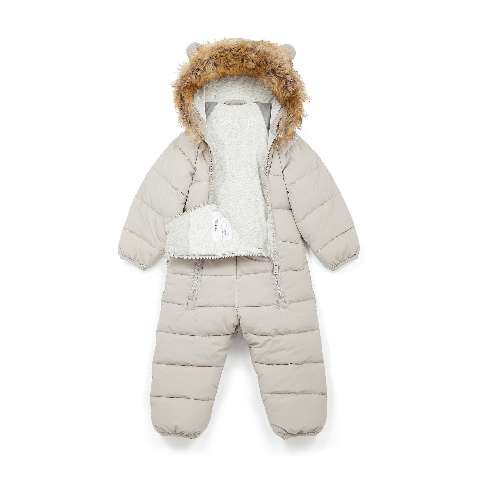 Fur Trim Quilted Onesie | Winter White