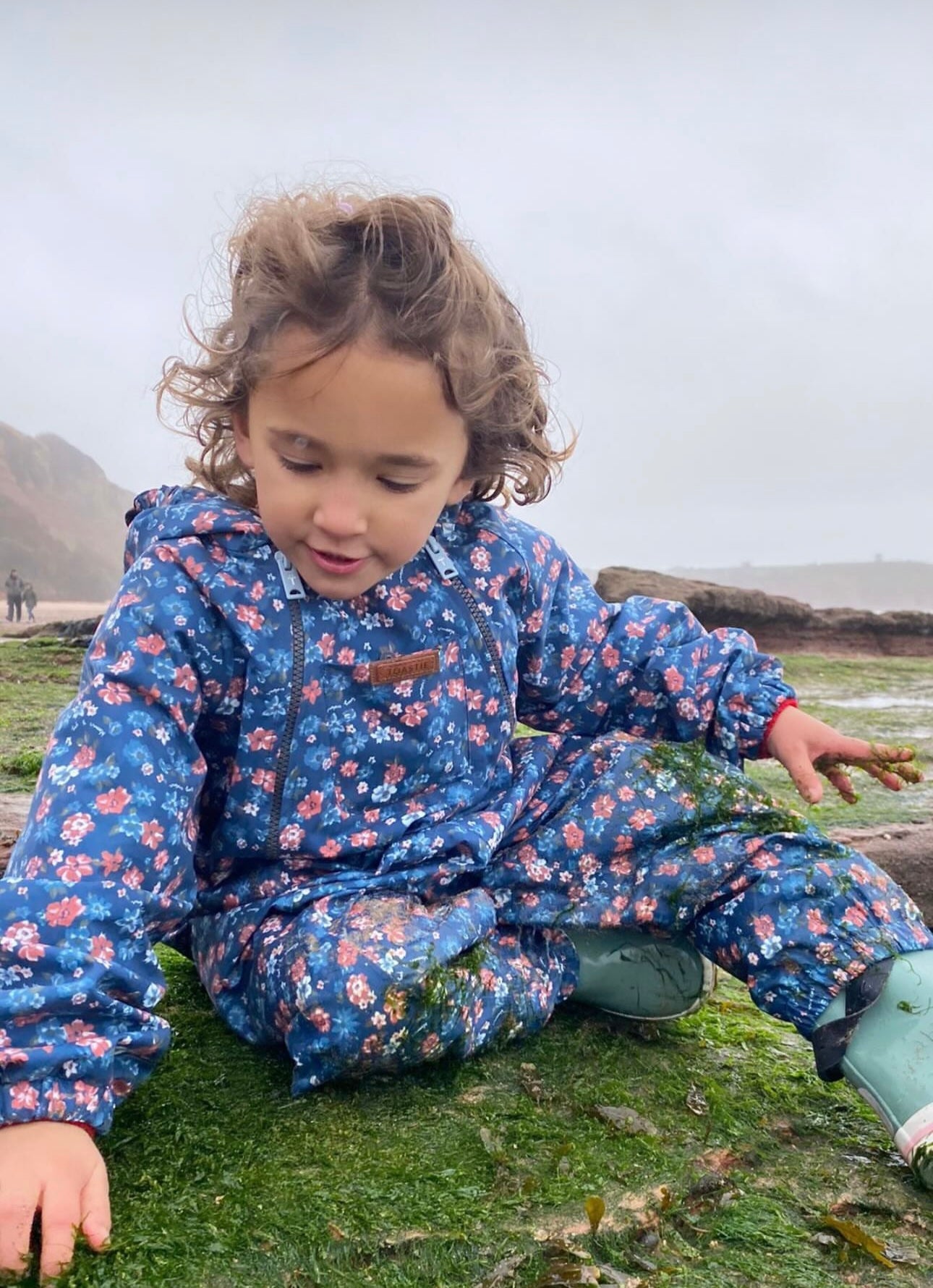 Floral Blue Rose Garden Waterproof Packable Puddlesuit