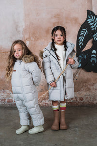 Fur Trim Quilted Onesie | Winter White