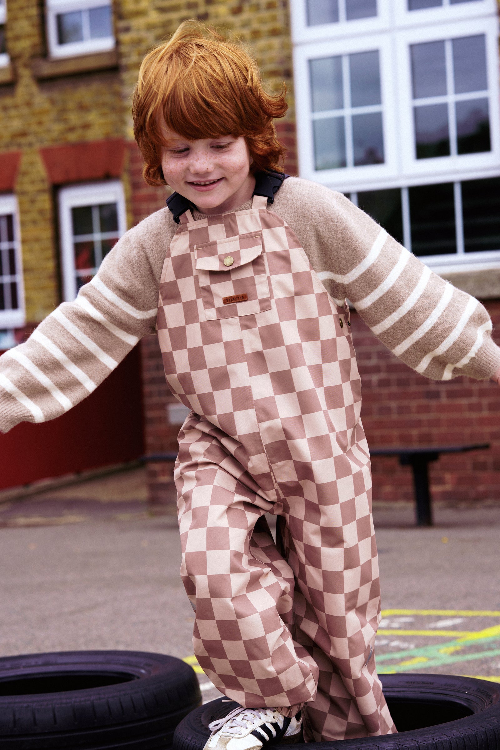 All Season Waterproof Dungaree | Caramel Checkerboard