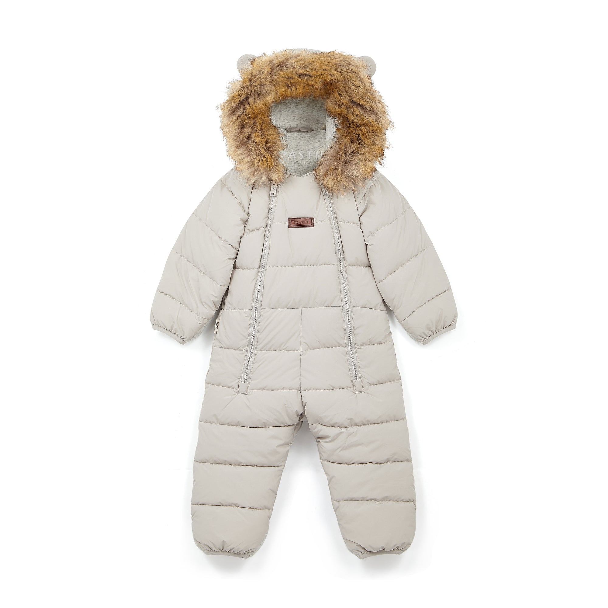 Fur Trim Quilted Onesie Winter White