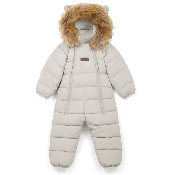 Fur Trim Quilted Onesie | Winter White