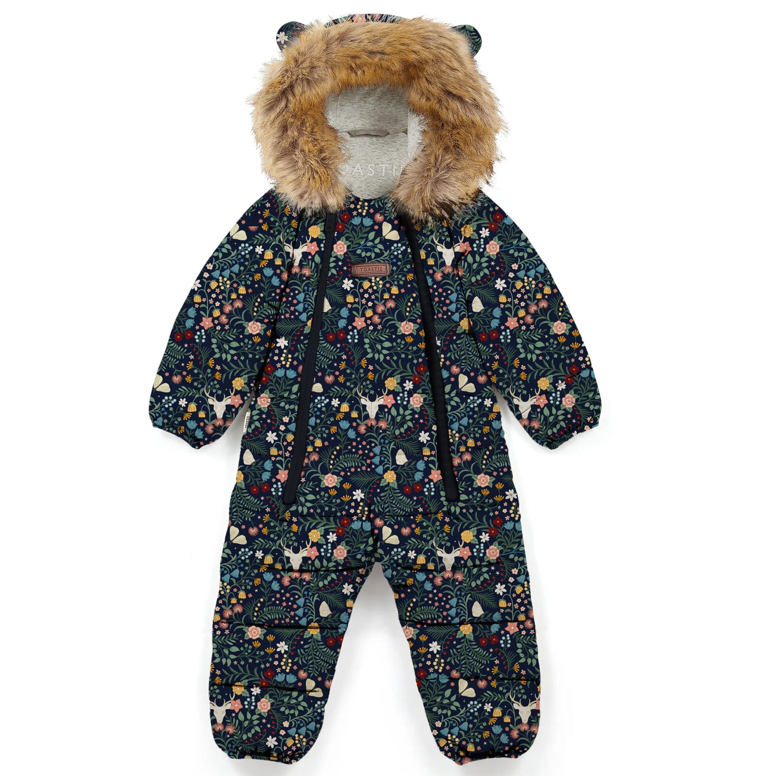 Fur Trim Quilted Onesie | Midnight Floral