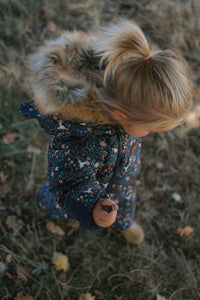 Fur Trim Quilted Onesie | Midnight Floral