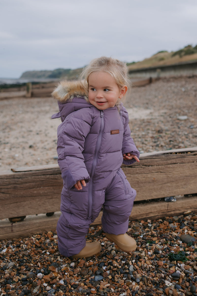 Fur Trim Quilted Onesie | Mauve
