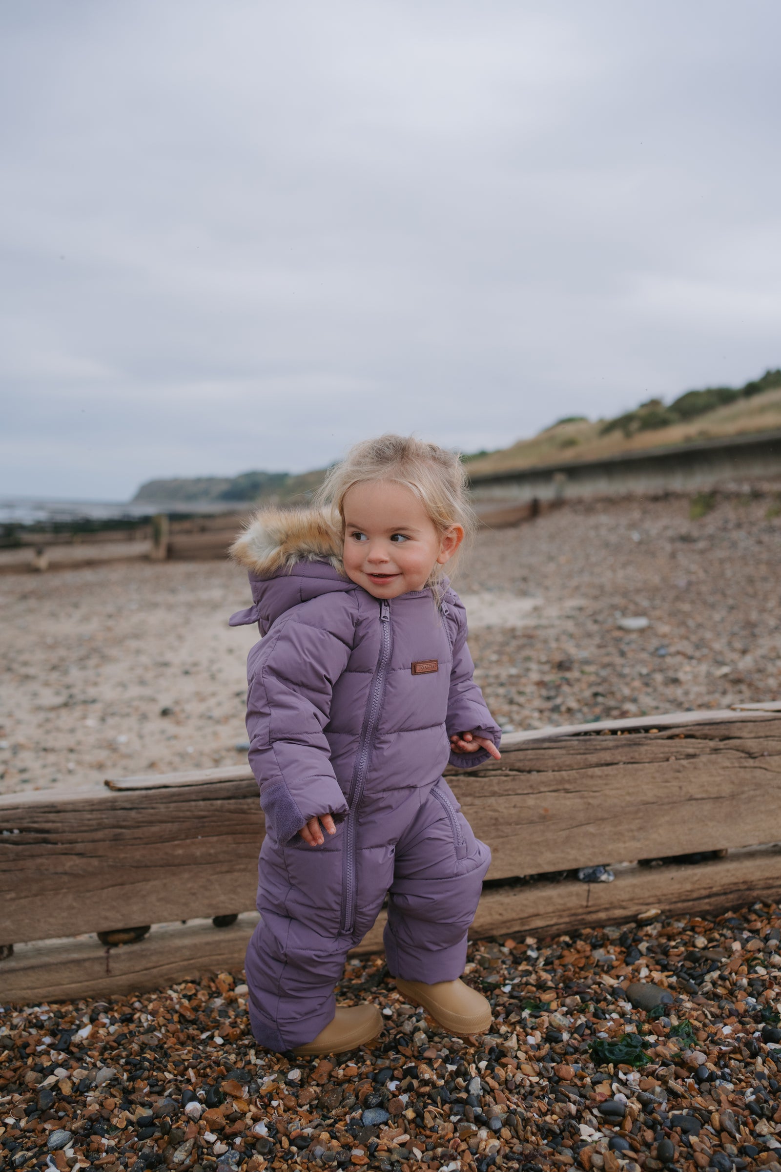 Fur Trim Quilted Onesie | Mauve
