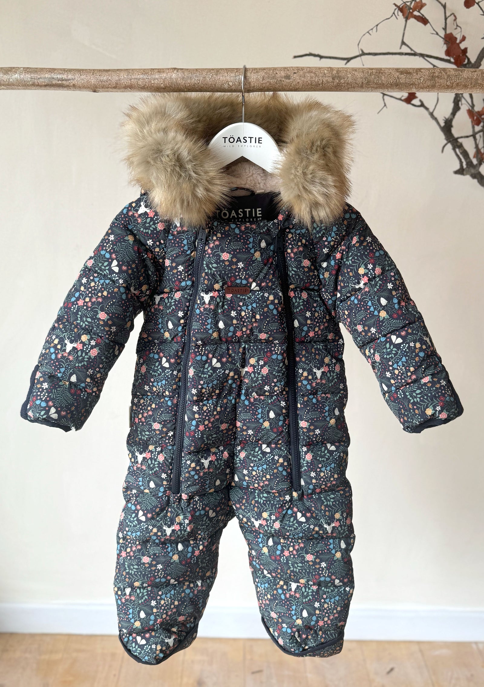 Fur Trim Quilted Onesie | Midnight Floral