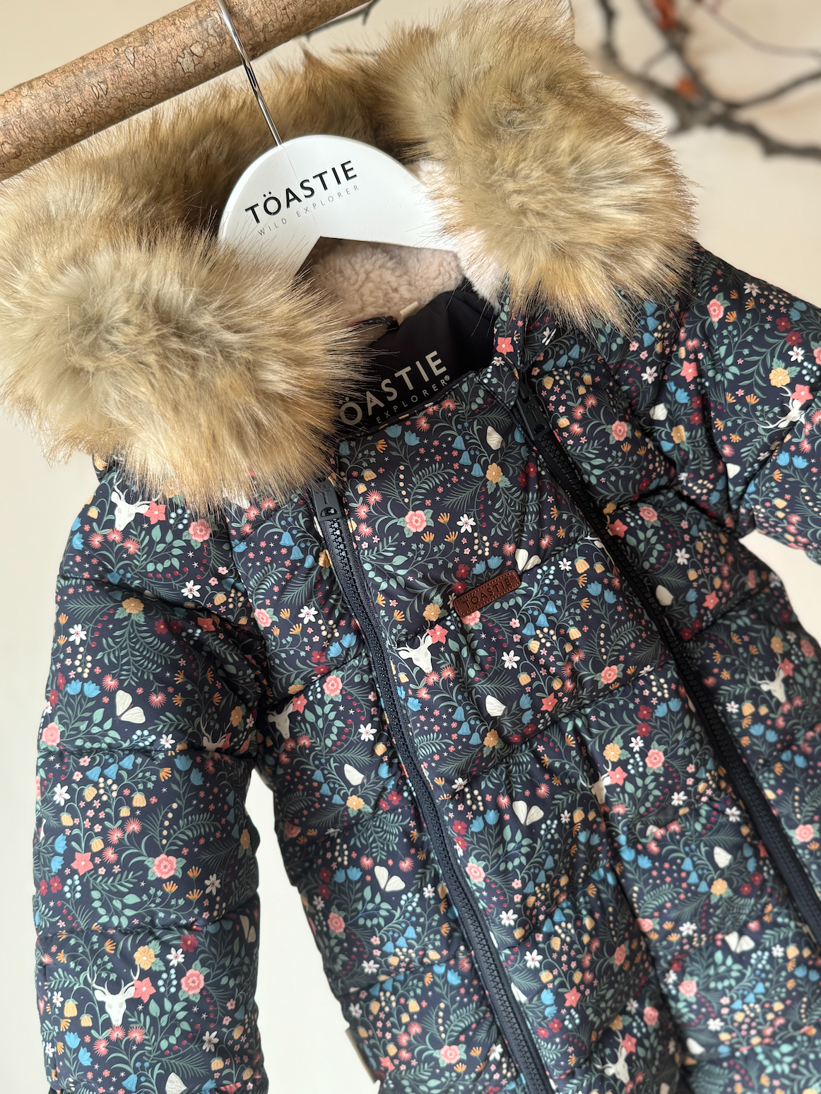 Fur Trim Quilted Onesie | Midnight Floral